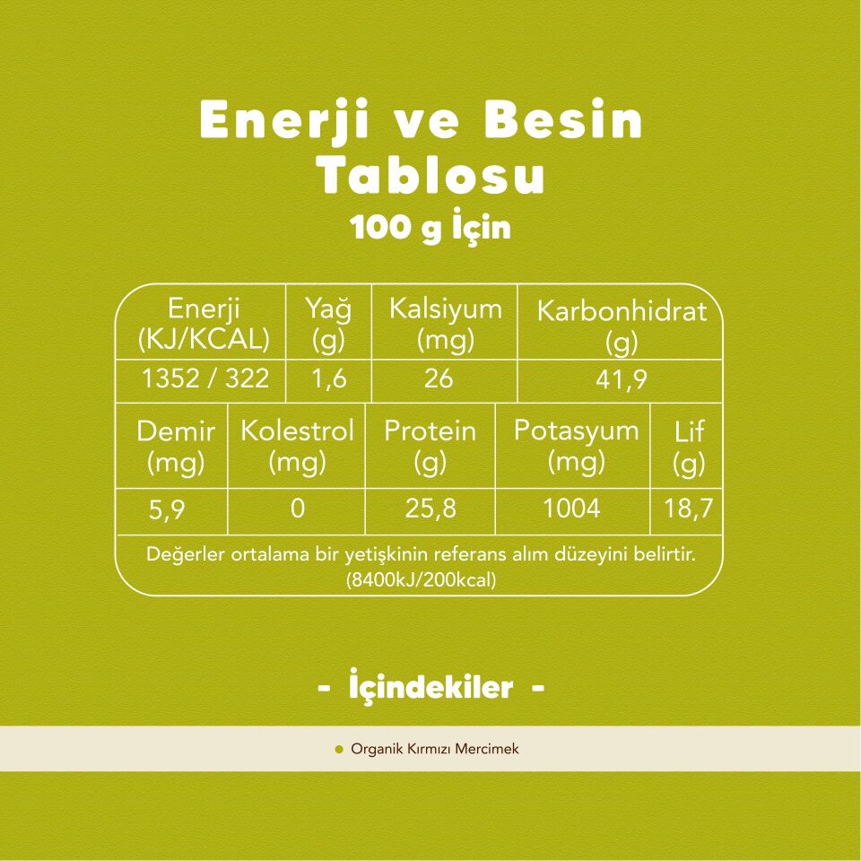 Organik Kırmızı Mercimek 1000 gr