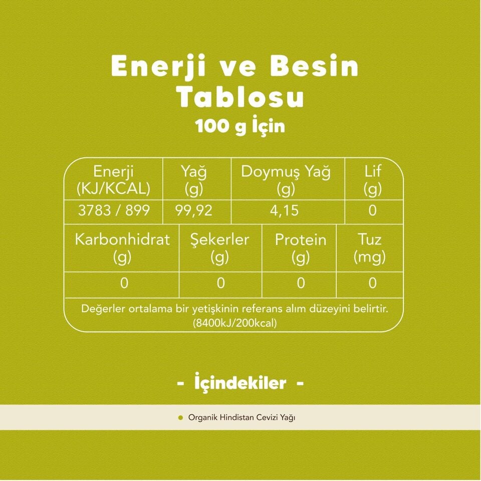 Organik Hindistan Cevizi Yağı 250gr