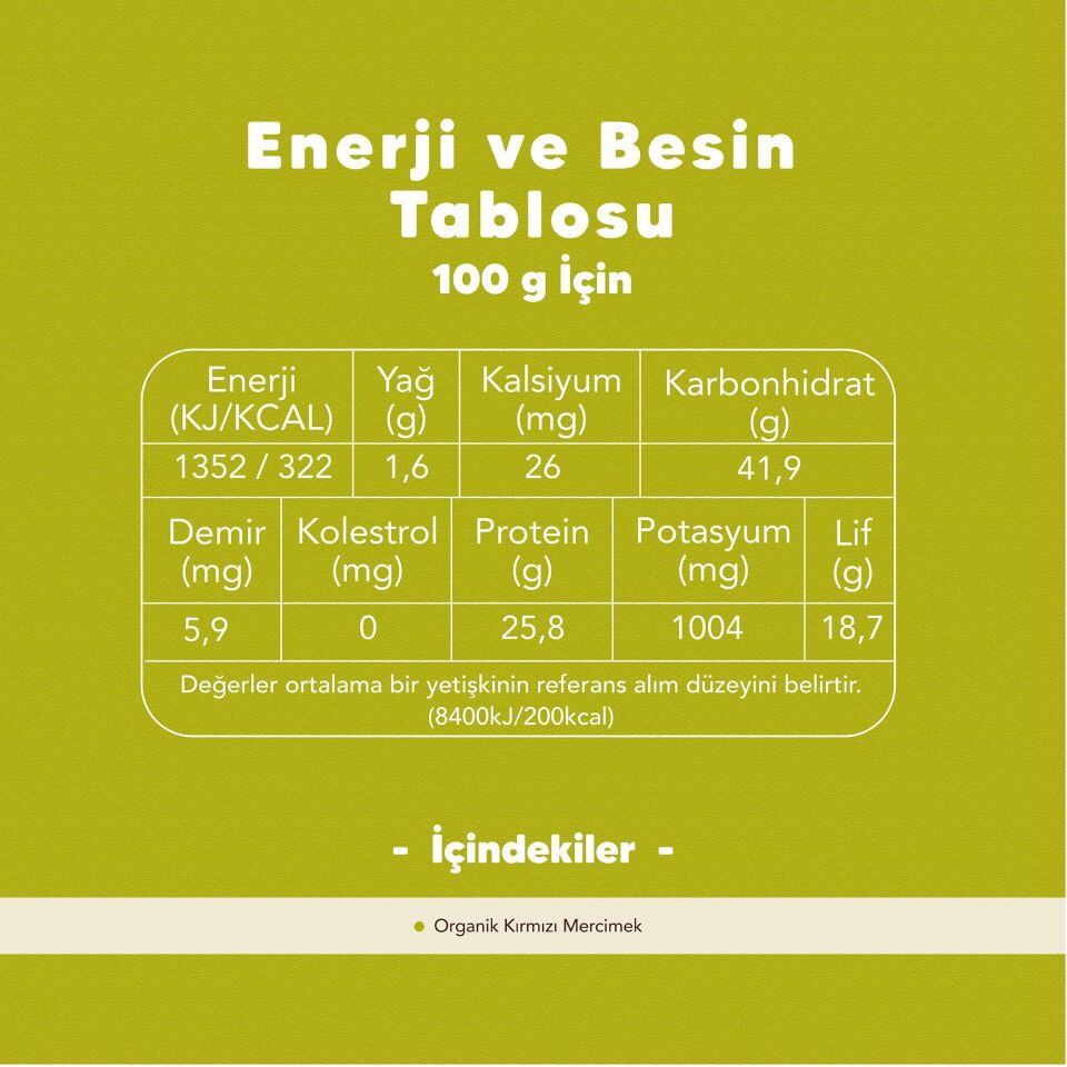 2'li Organik Kırmızı Mercimek 1000 gr