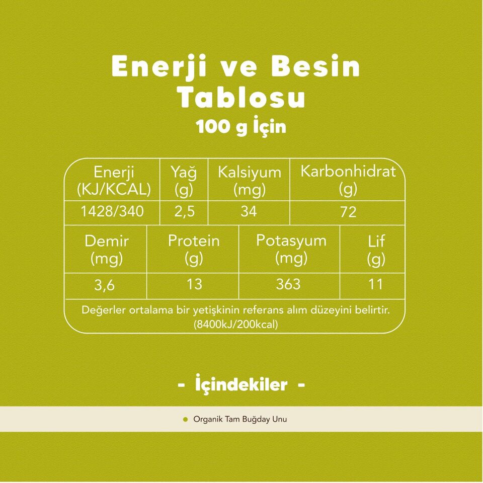 Organik Tam Buğday Unu 1000gr - Çok Amaçlı Buğday Unu 1000gr