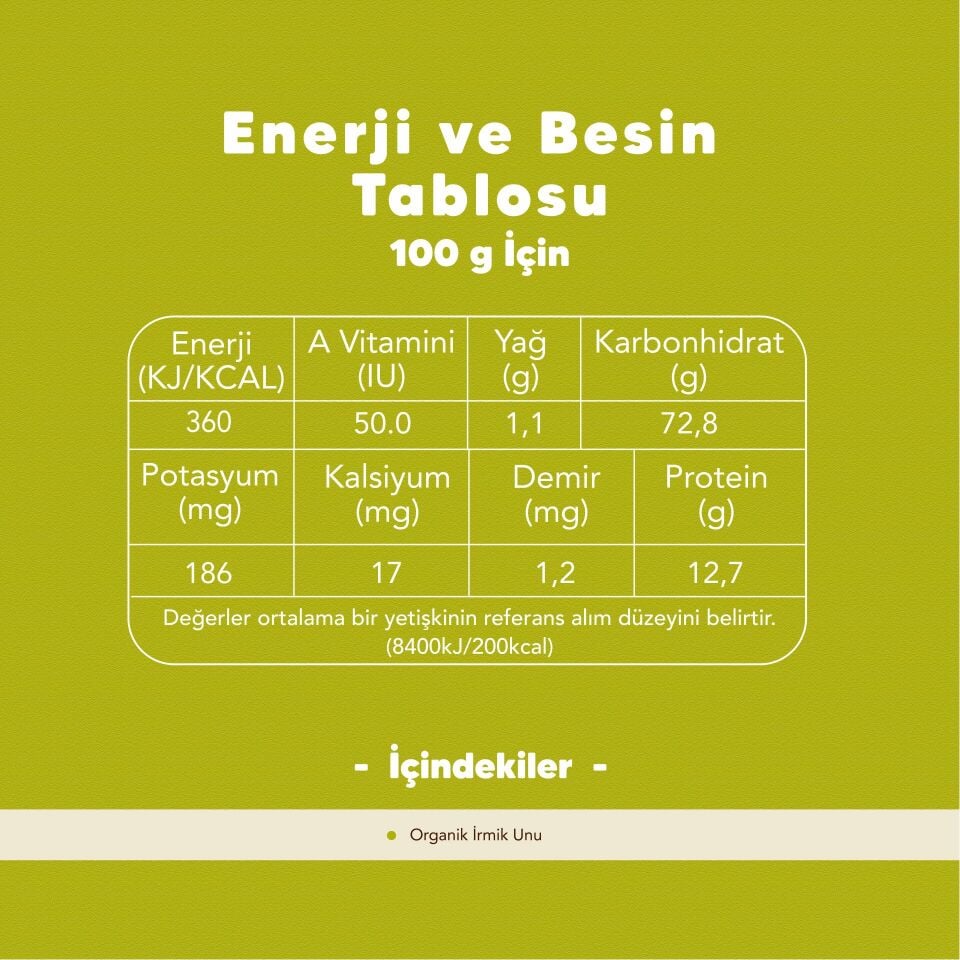 2'li Organik Bebek İrmiği 500 gr ( İrmik Unu )