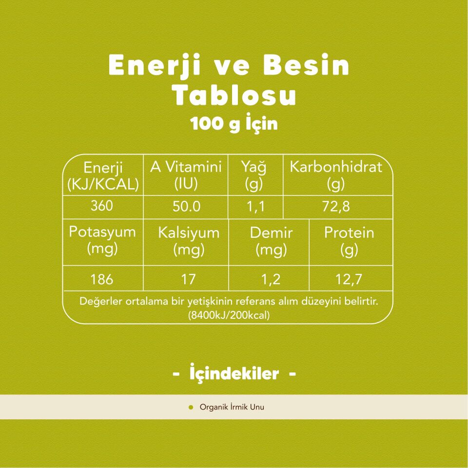 4'lü Organik Bebek İrmiği 500gr ( İrmik Unu )