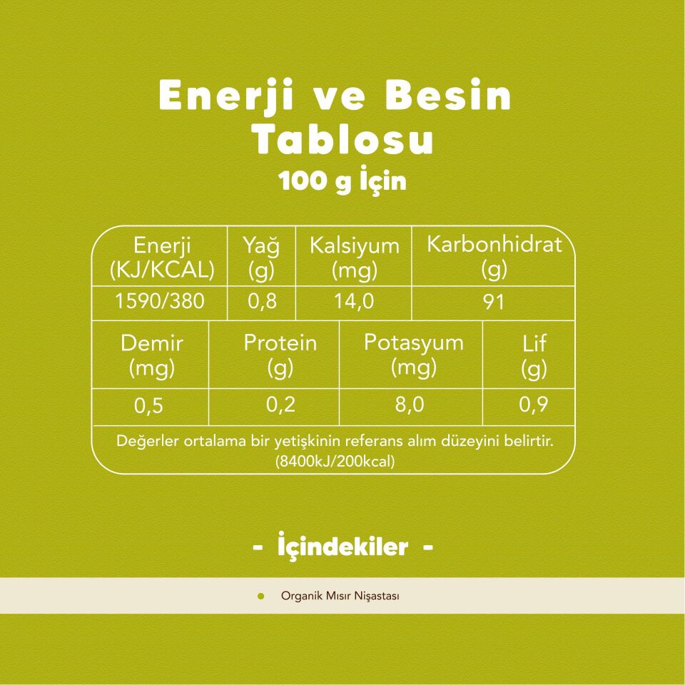 Organik Mısır Nişastası 500 gr
