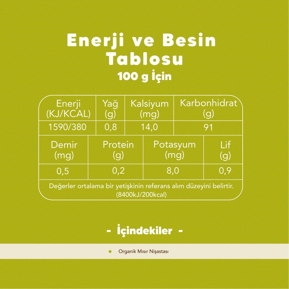 2'li Organik Mısır Nişastası 500 gr
