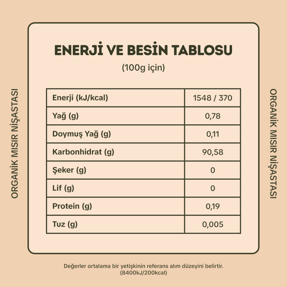 2'li Organik Mısır Nişastası 500 gr