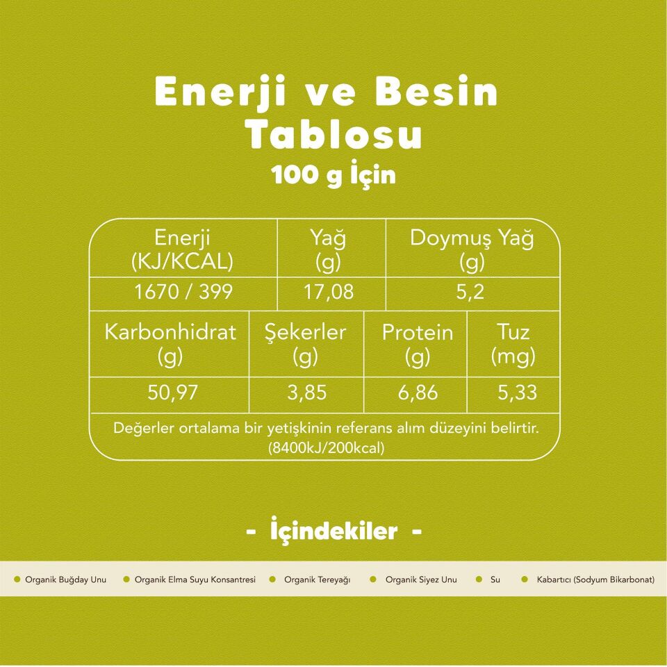 Organik Tereyağlı Siyez Unlu Bisküvi 80 gr