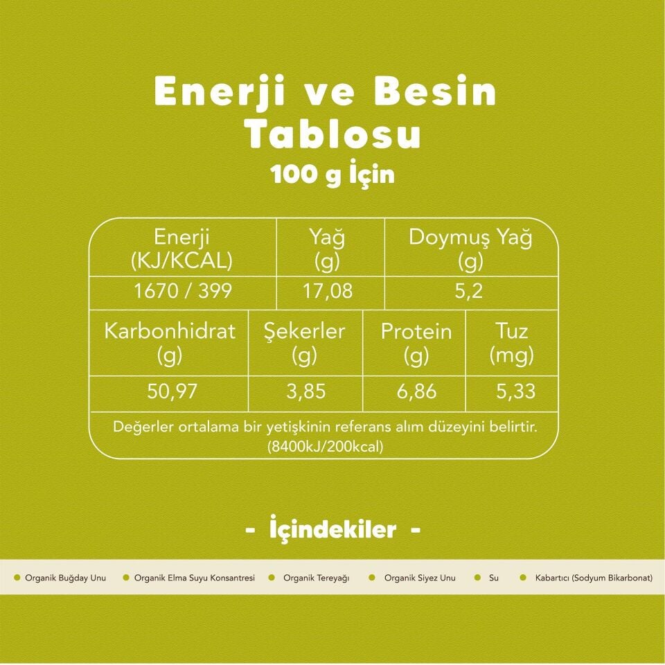 Organik Tereyağlı Siyez Unlu Bisküvi 80 gr