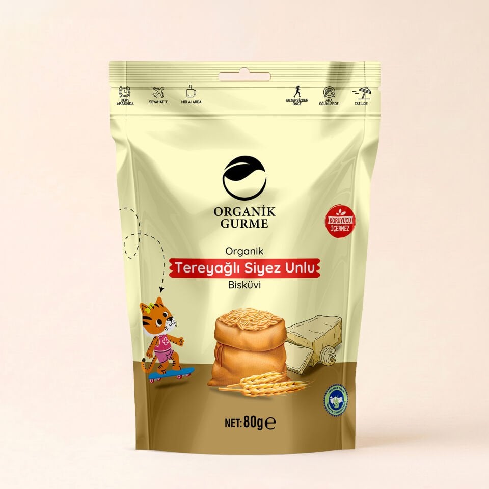 Organik Tereyağlı Siyez Unlu Bisküvi 80 gr