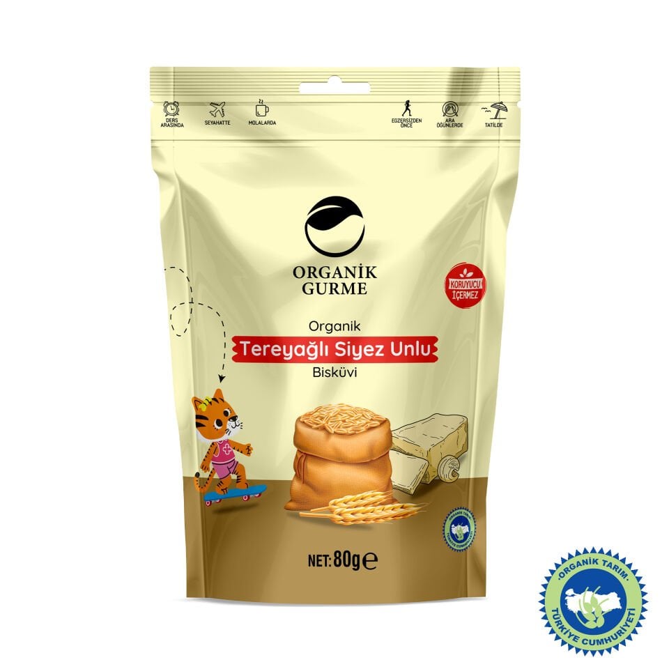 Organik Tereyağlı Siyez Unlu Bisküvi 80 gr
