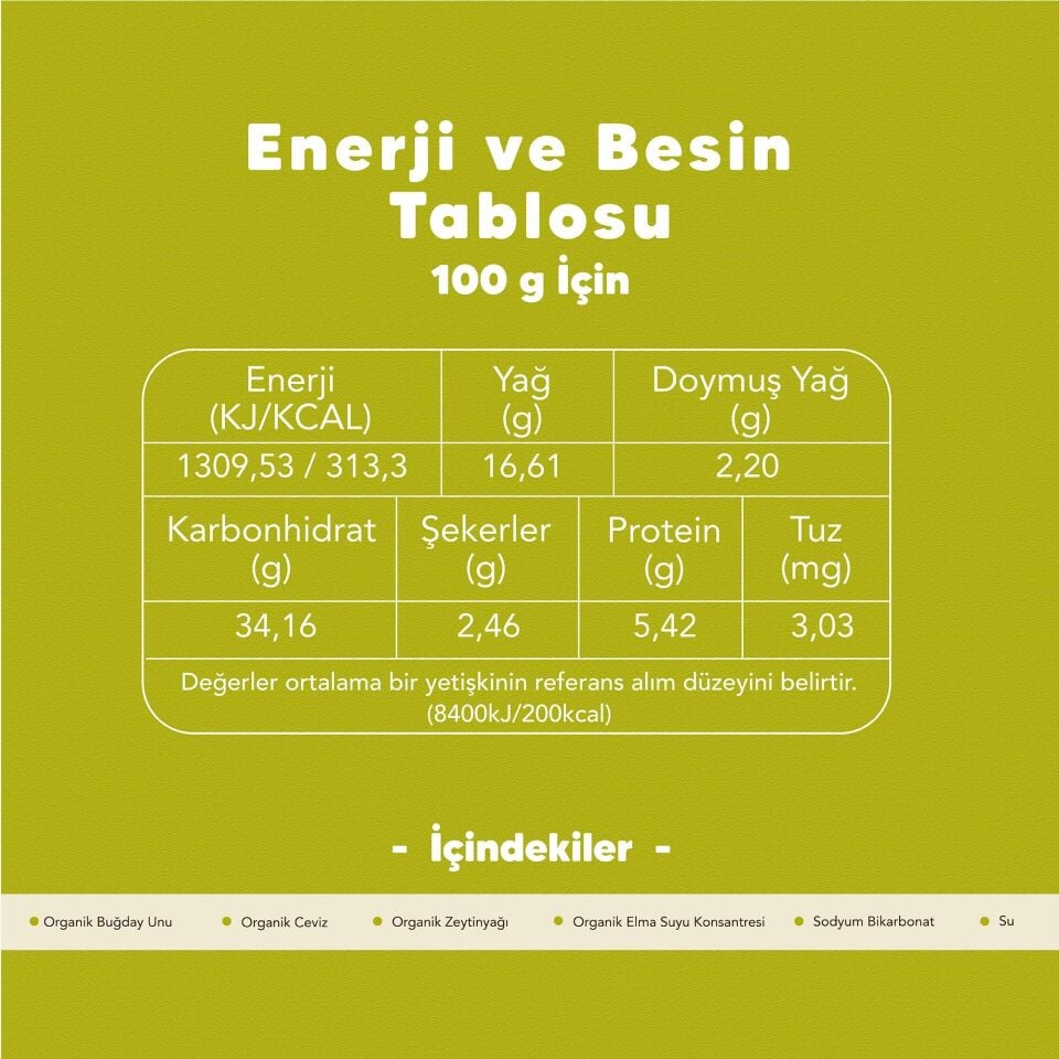 Organik Cevizli Bisküvi 80 gr