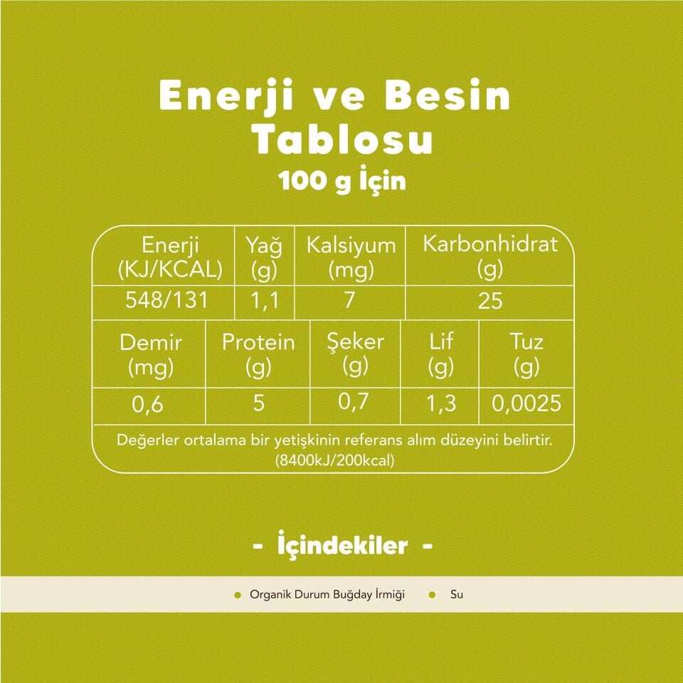 Organik Makarna 500 gr