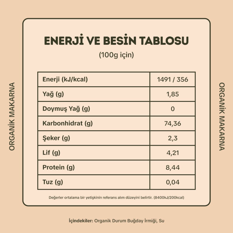 4'lü Organik Makarna 500 gr