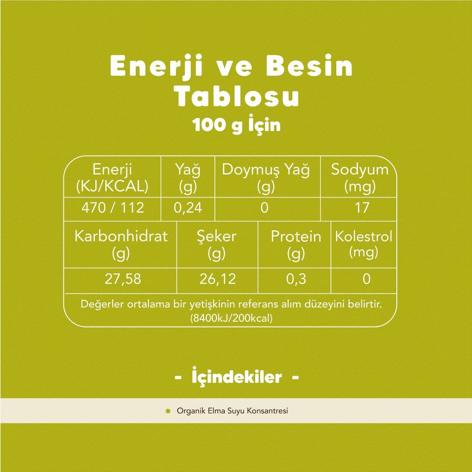 Organik Elma Suyu Konsantresi 330 gr (Pestisit Analizli)