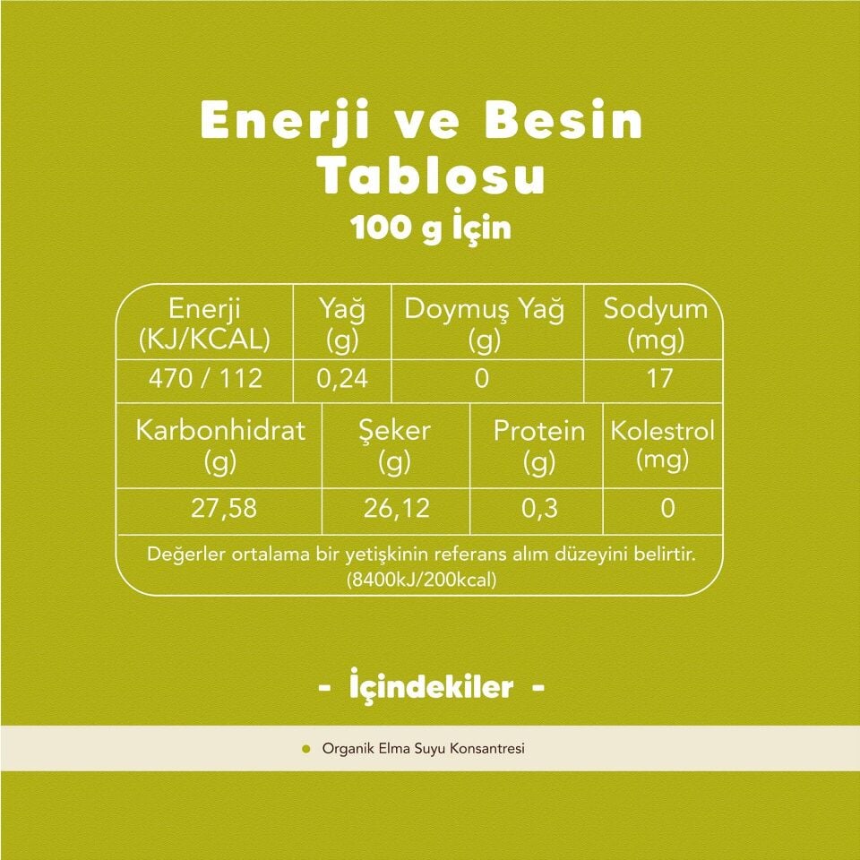 2'li Organik Elma Suyu Konsantresi 330 gr (Pestisit Analizli)
