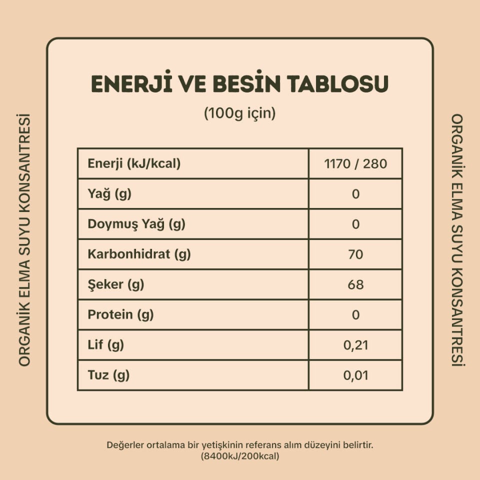 2'li Organik Elma Suyu Konsantresi 330 gr (Pestisit Analizli)