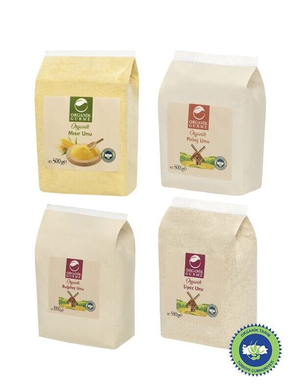 Organik Siyez Unu + Organik Pirinç Unu + Organik Mısır Unu + Organik Çok Amaçlı Buğday Unu